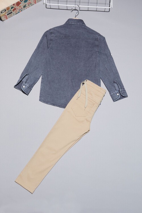 Füme Jean Gömlekli Erkek Çocuk Alt Üst Takım 15099