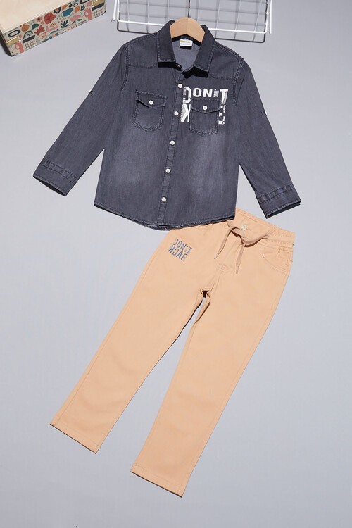 Füme Jean Gömlekli Erkek Çocuk Alt Üst Takım 15099