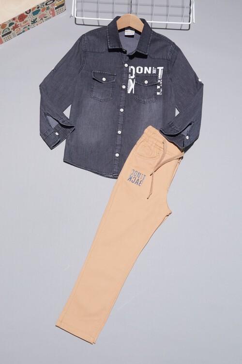 Füme Jean Gömlekli Erkek Çocuk Alt Üst Takım 15099