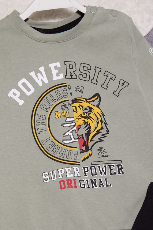 Kaplan Baskılı Kolları Yazılı Erkek Bebek Takım 14998