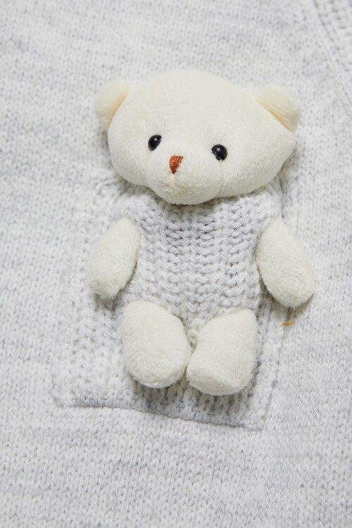 Kız Çocuk Cep Ayıcıklı Triko Kazak 14641