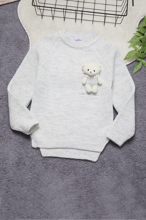 Kız Çocuk Cep Ayıcıklı Triko Kazak 14641