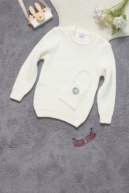 Kız Çocuk Cep Detaylı Triko Kazak 14624