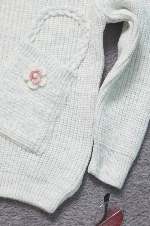 Kız Çocuk Cep Detaylı Triko Kazak 14624