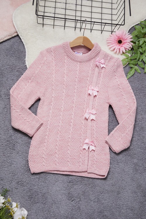 Kız Çocuk Fiyonklu Triko Kazak 14642