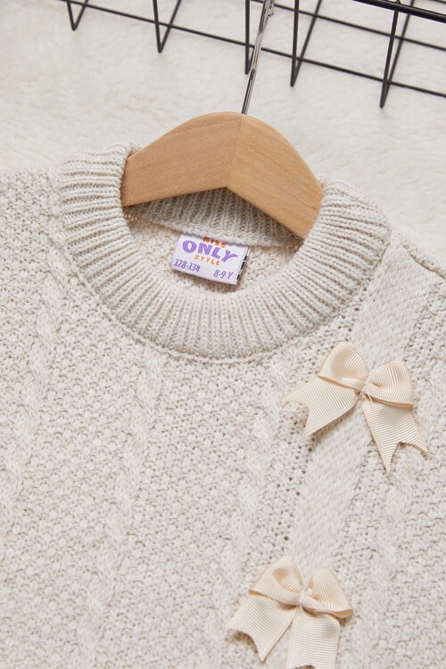 Kız Çocuk Fiyonklu Triko Kazak 14642