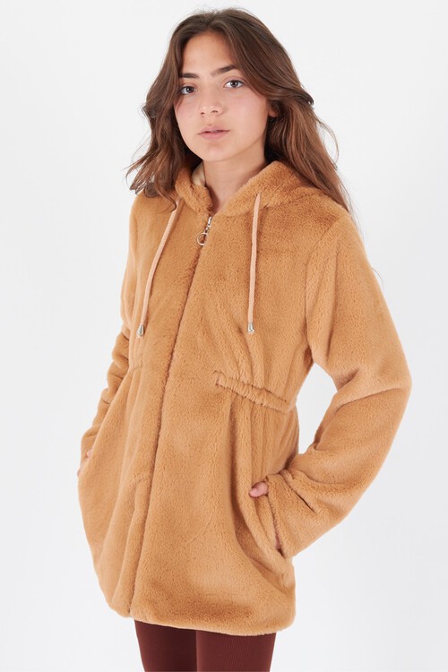 Kız Çocuk Kapüşonlu Peluş Mont 14608