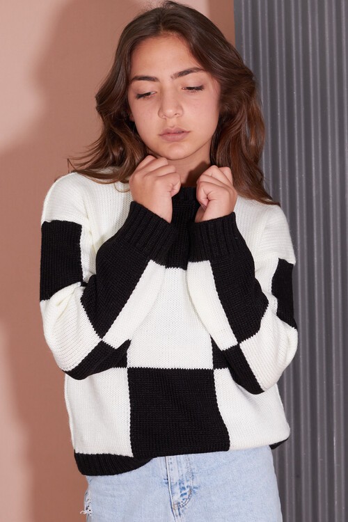 Kız Çocuk Kareli Triko Kazak 14625