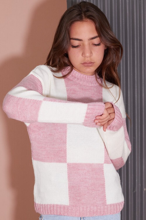 Kız Çocuk Kareli Triko Kazak 14625