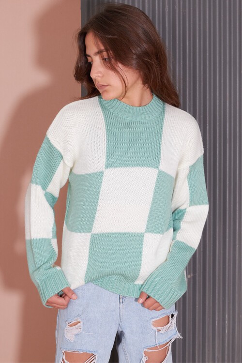 Kız Çocuk Kareli Triko Kazak 14625