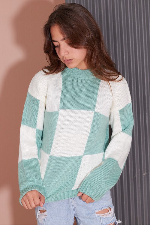 Kız Çocuk Kareli Triko Kazak 14625