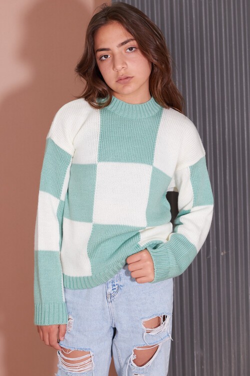 Kız Çocuk Kareli Triko Kazak 14625