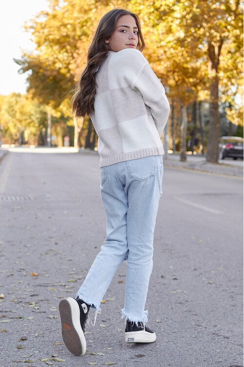 Kız Çocuk Kareli Triko Kazak 14625