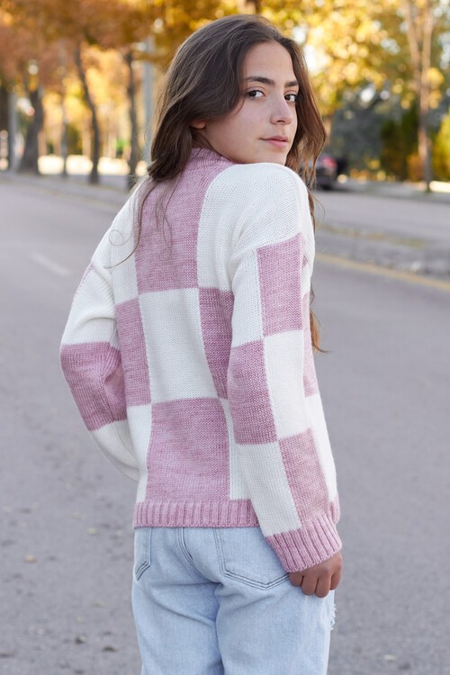 Kız Çocuk Kareli Triko Kazak 14625