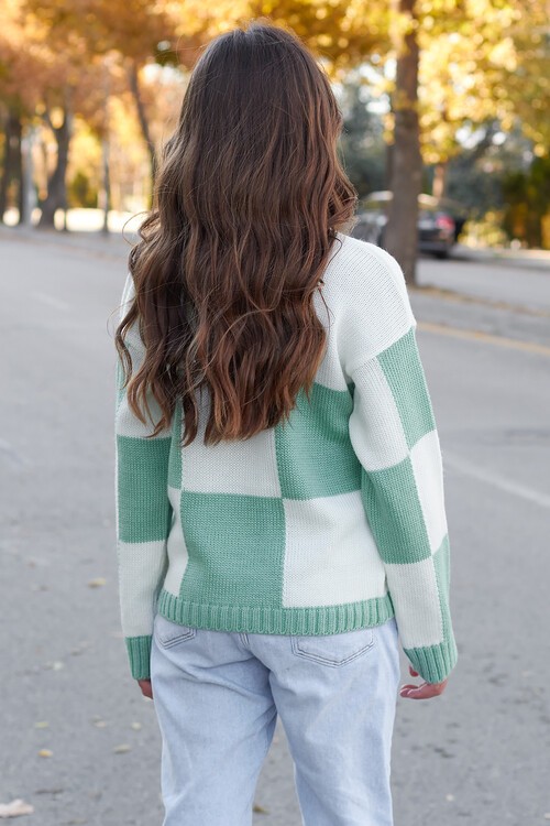 Kız Çocuk Kareli Triko Kazak 14625