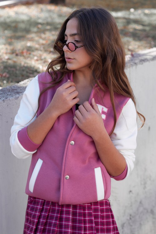 Sırt Logolu Nakışlı Kız Kolej Ceket 14629