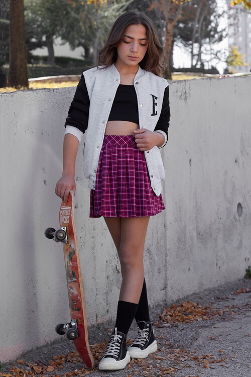 Sırt Logolu Nakışlı Kız Kolej Ceket 14629