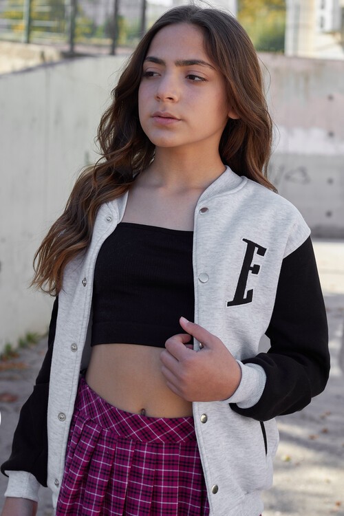 Sırt Logolu Nakışlı Kız Kolej Ceket 14629