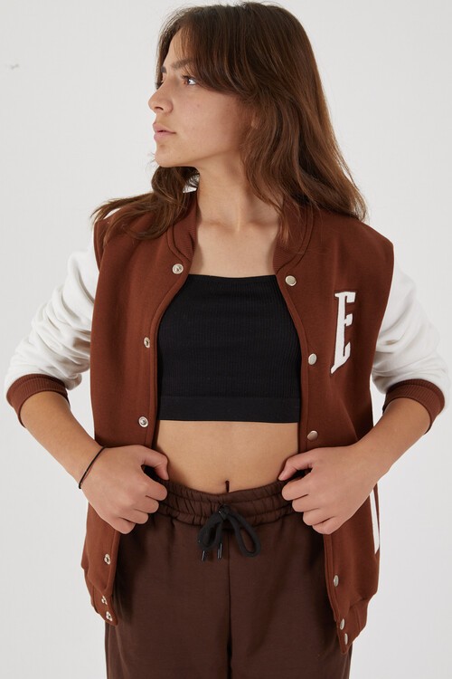 Sırt Logolu Nakışlı Kız Kolej Ceket 14629