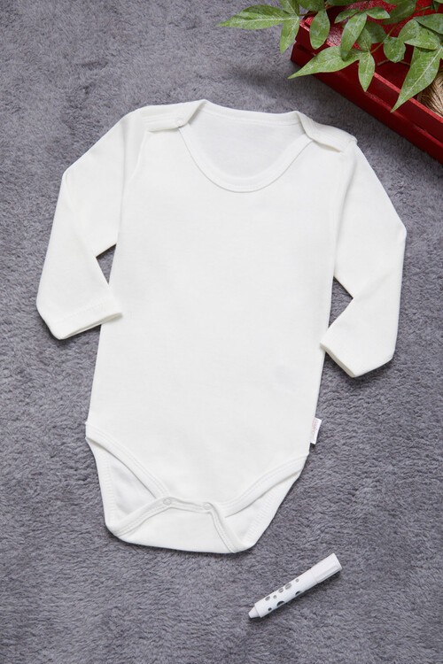 Unisex Uzun Kollu Çıtçıtlı bebek Badi 14669