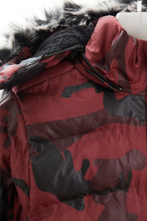 Erkek Çocuk Mont Kamuflaj Desenli Kapüşonlu Şişme Mont 14538