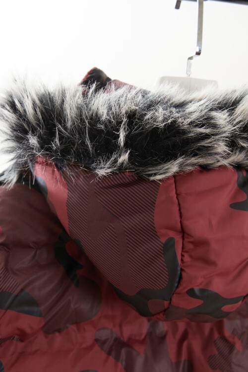 Erkek Çocuk Mont Kamuflaj Desenli Kapüşonlu Şişme Mont 14538