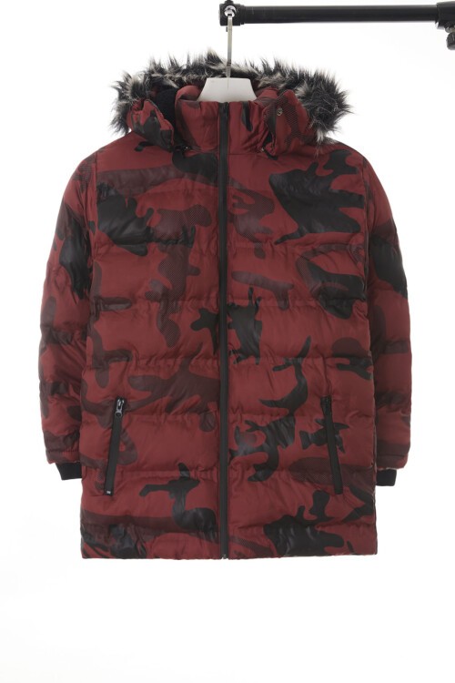 Erkek Çocuk Mont Kamuflaj Desenli Kapüşonlu Şişme Mont 14538