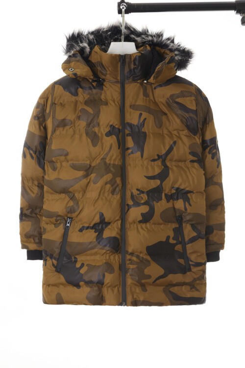 Erkek Çocuk Mont Kamuflaj Desenli Kapüşonlu Şişme Mont 14538