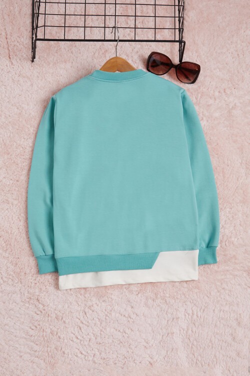 Mint Yazı Baskılı Şeritli Kız Çocuk Sweatshirt 16287