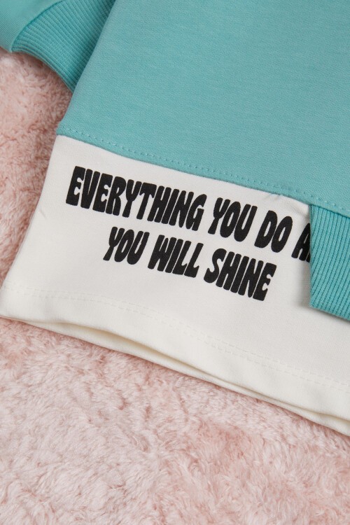 Mint Yazı Baskılı Şeritli Kız Çocuk Sweatshirt 16287