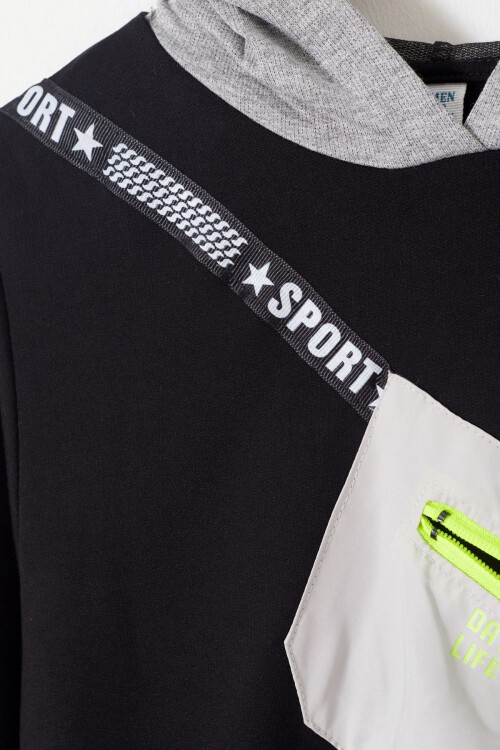 Erkek Çocuk Cepli Kapşonlu Sweatshirt 9-14 Yaş 14021