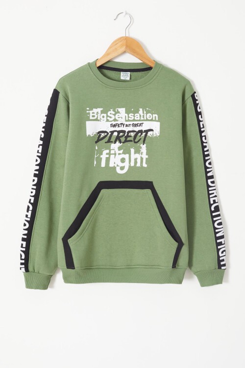 Erkek Çocuk Direct Yazı Baskılı Kanguru Cep Sweatshirt 14130