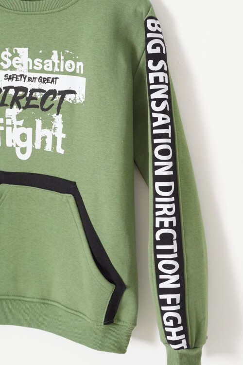 Erkek Çocuk Direct Yazı Baskılı Kanguru Cep Sweatshirt 14130