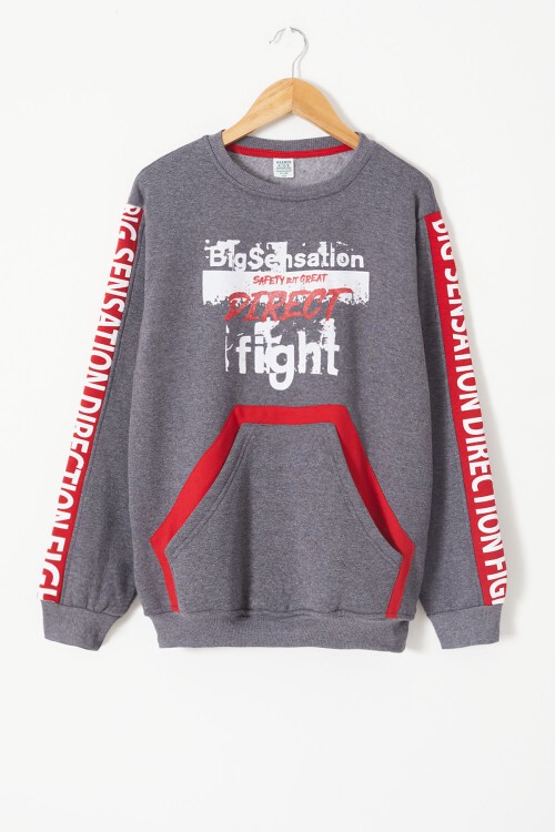 Erkek Çocuk Direct Yazı Baskılı Kanguru Cep Sweatshirt 14130