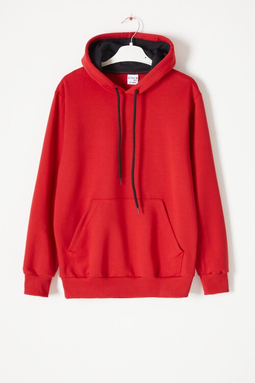 Kırmızı Polarlı Kanguru Cepli Çocuk Kapüşonlu Sweatshirt 17041