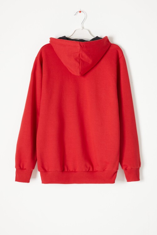 Kırmızı Polarlı Kanguru Cepli Çocuk Kapüşonlu Sweatshirt 17041