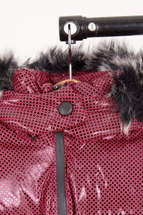 Kız Çocuk Altıgen Desenli Bordo Şişme Mont 16272