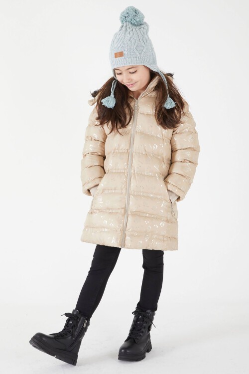 Kız Çocuk Karakter Baskılı Şişme Mont Bej 15552