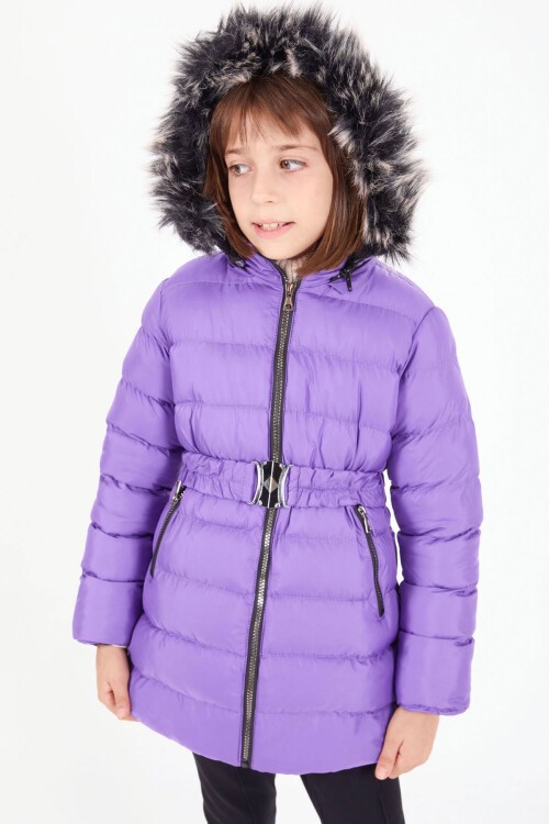 Kız Çocuk Kemerli Şişme Mont Lila 16410