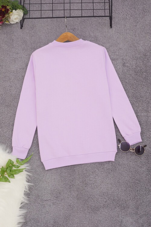 Lila Ayıcık Nakışlı Kız Çocuk Kız Çocuk Sweatshirt 17200