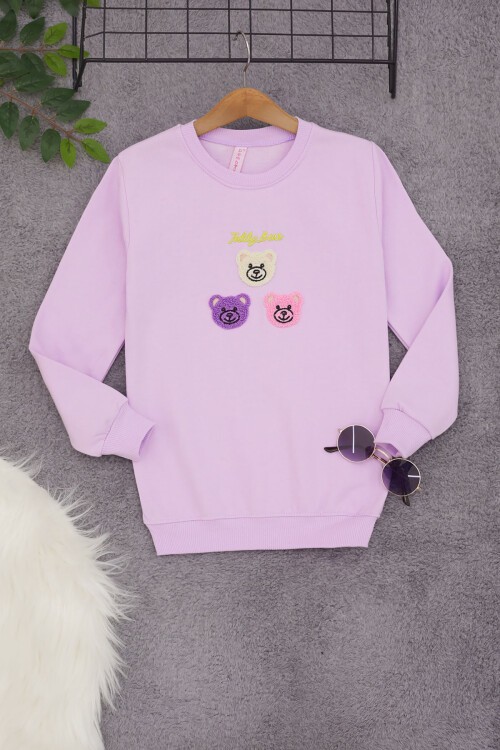 Lila Ayıcık Nakışlı Kız Çocuk Kız Çocuk Sweatshirt 17200