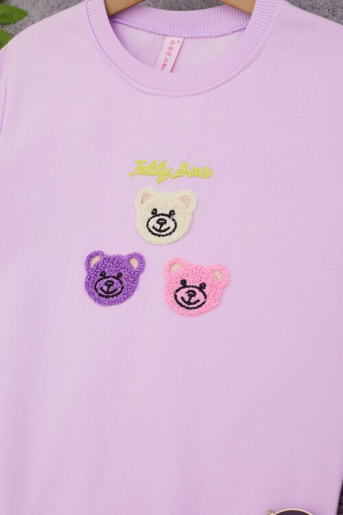 Lila Ayıcık Nakışlı Kız Çocuk Kız Çocuk Sweatshirt 17200