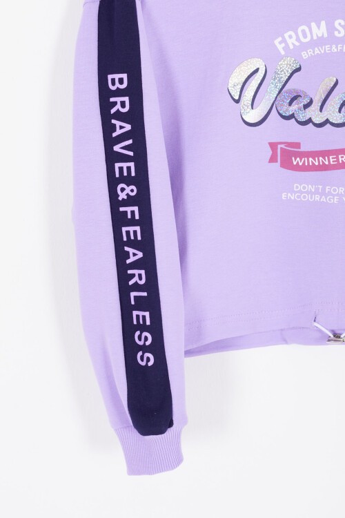 Lila Şerit Yazılı Payetli Kız Çocuk Eşofman Takımı 17131