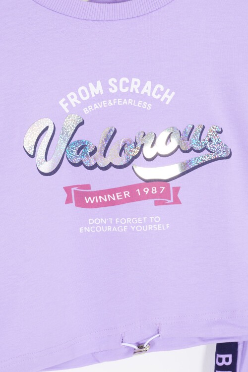 Lila Şerit Yazılı Payetli Kız Çocuk Eşofman Takımı 17131