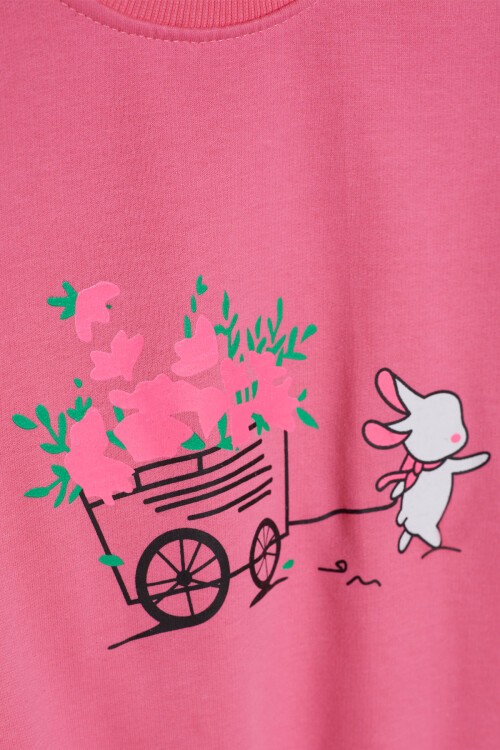 Pembe Çiçekli Tavşan Baskılı Kız Çocuk Sweatshirt 17279