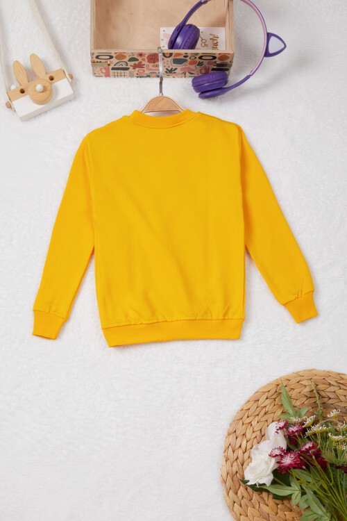 Sarı Tavşan Nakışlı Yazılı Kız Çocuk Sweatshirt 16949
