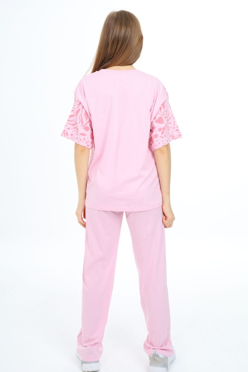 Açık Pembe Kaplan Desenli Kız Çocuk Takım 17909