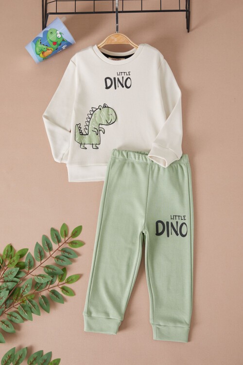 Ekru Little Dinozor Baskılı Erkek Bebek Takımı 17401