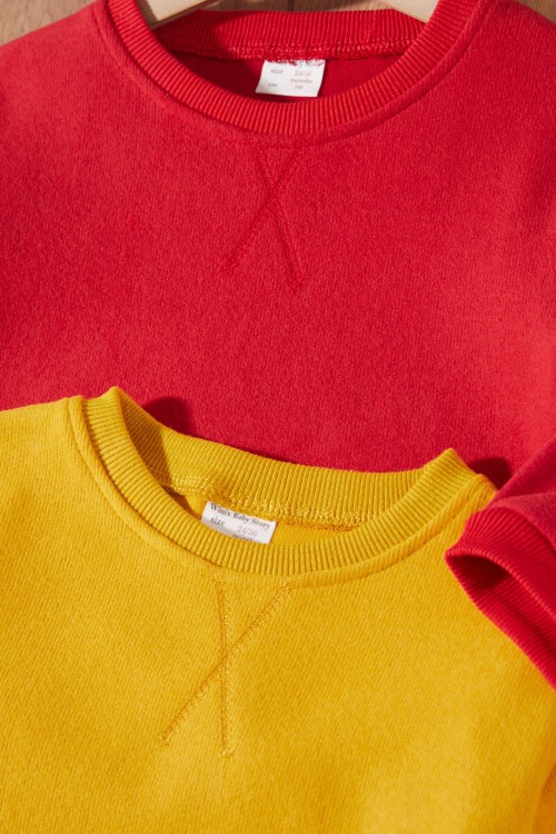 Erkek Bebek Selanik Kumaş 2li Kazak Hardal-Kırmızı 17390