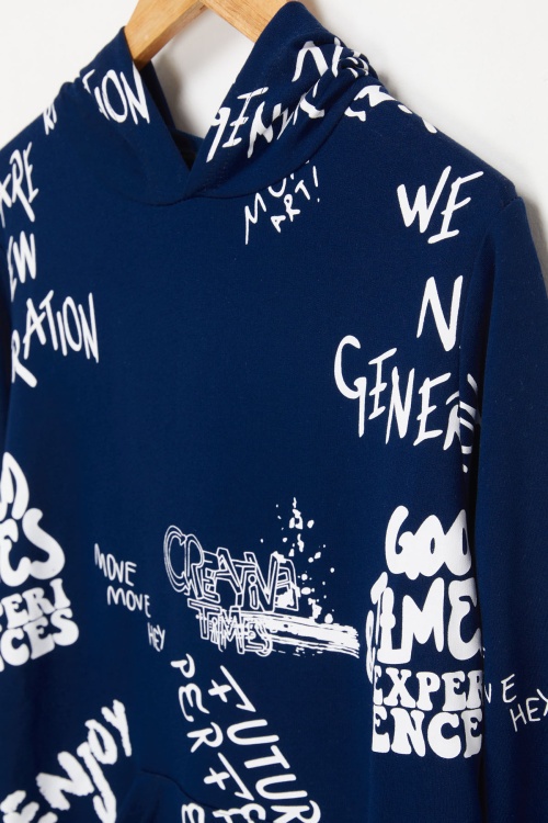 Erkek Çocuk Yazı Baskılı Kapşonlu Sweatshirt 4-14Yaş 14020